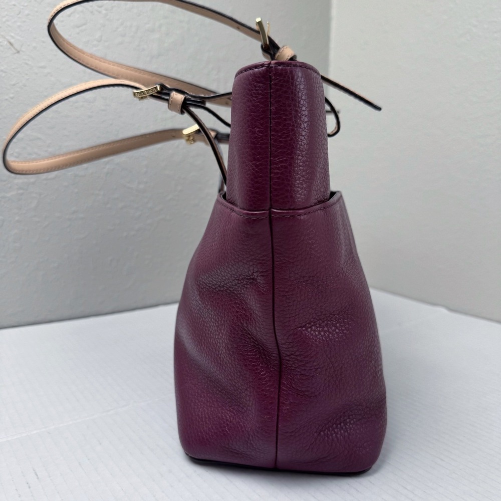 Michael Kors Bedford Pocket Tote Plum Pebble Leather Gold large Bag - Picture 5 of 12